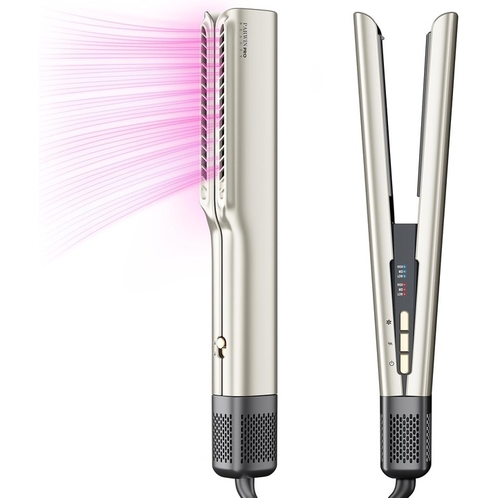 Hajegyenesítő, PARWIN PRO BEAUTY, Air Glatteisen, 1200W, pezsgő ezüst, közepes és hosszú hajra, 35-75cm, légfúvós hajegyenesítő, PARWIN PRO BEAUTY Ionos levegős hajegyenesítő, fűtőlemezek nélkül, nedvesről szárazra