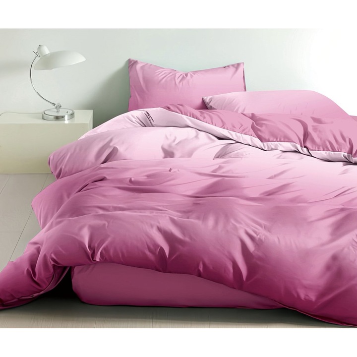 Lenjerie de Pat Bumbac Finet, 4 Piese, Cearceaf cu Elastic 180x200 cm, Husa Pilota 200x230 cm, 2 Fete de Perna 50x70 cm