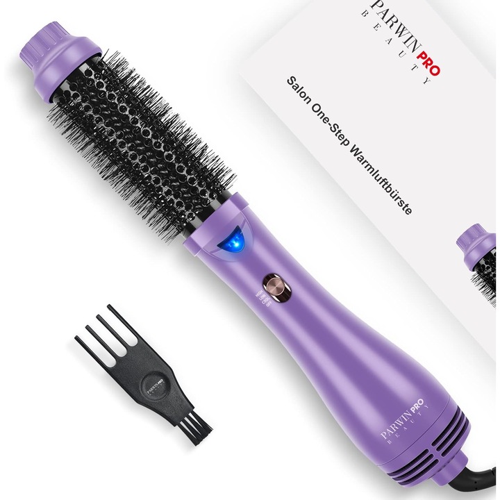 Perie uscator de par, PARWIN PRO BEAUTY 4 in 1 perie cu aer cald pentru femei, Ioni negativi, Fara par cret, Violet