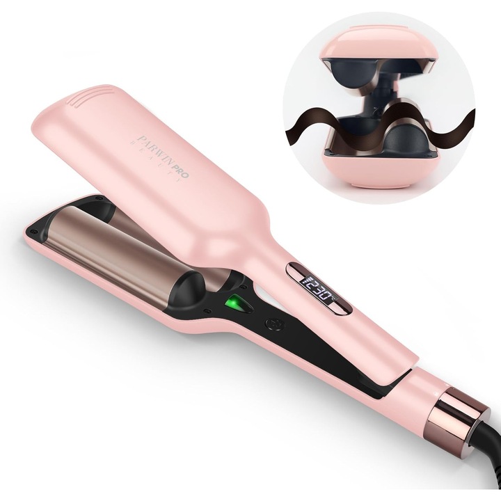 PARWIN PRO BEAUTY ondulator cu 2 cilindri, diametru 32 mm pentru bucle mari, 4 temperaturi reglabile, ondulator instant, roz