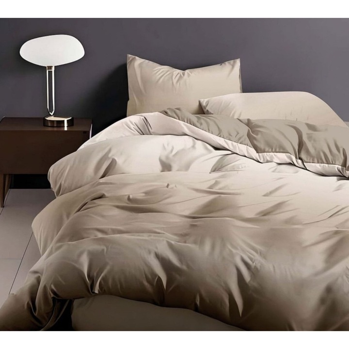 Lenjerie de Pat Bumbac Finet, 4 Piese, Cearceaf cu Elastic 180x200 cm, Husa Pilota 200x230 cm, 2 Fete de Perna 50x70 cm