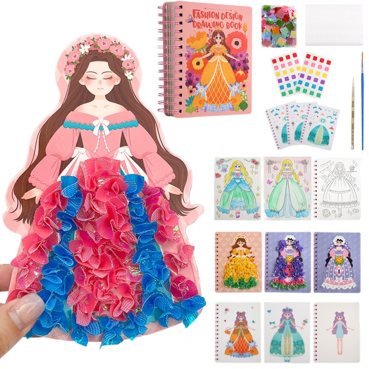 Kit creativ Poke 3 in 1, Topgearworld®, Creeaza-ti propria printesa, Cadou pentru fete, 3+ ani