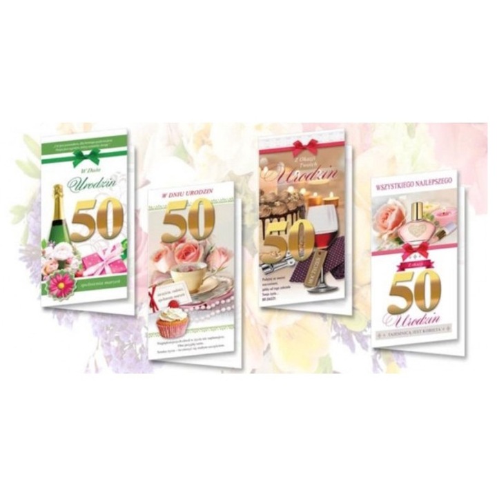 Karnet DL De Lux Urodziny 50 (set 10 buc), Top Graphic, 128x239mm, multicolor