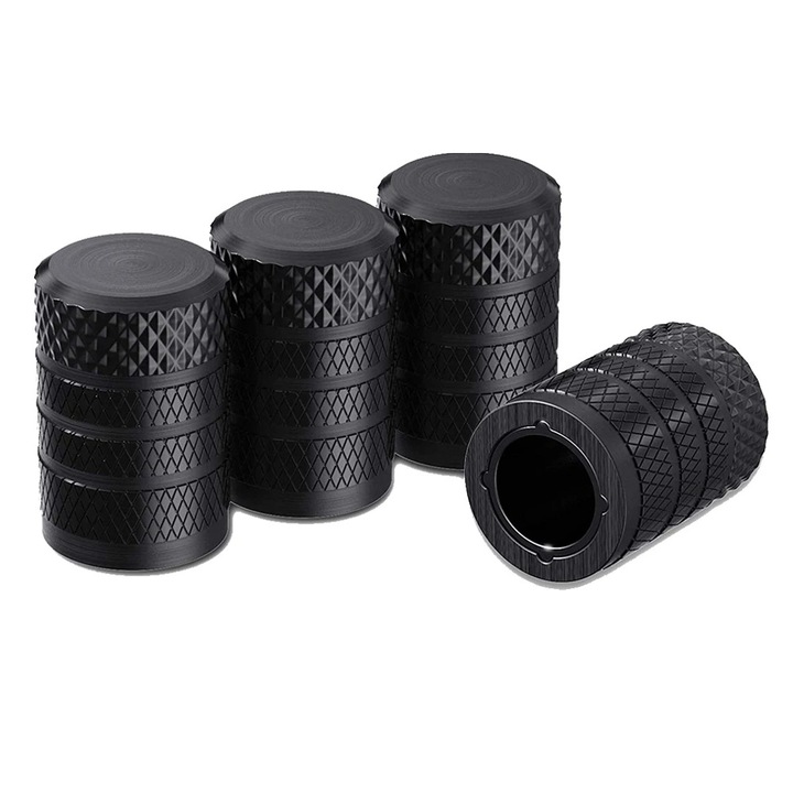 Capace pentru supape de anvelope, set de 4, SHEFEITE®, aliaj de aluminiu, negru, 17 x 12 mm, rezistente la coroziune, potrivite pentru masini, camioane, motociclete, vehicule off-road si biciclete