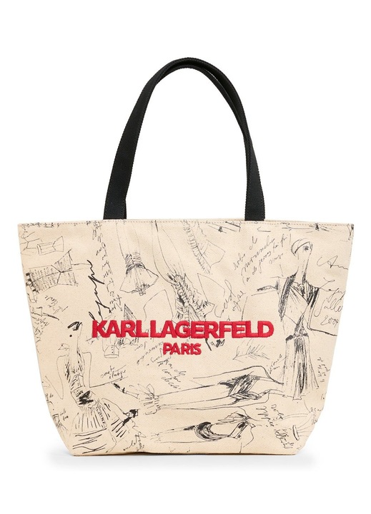 Geantă dama Karl Lagerfeld, model Cannes, bumbac, maronie, 44x38x15cm