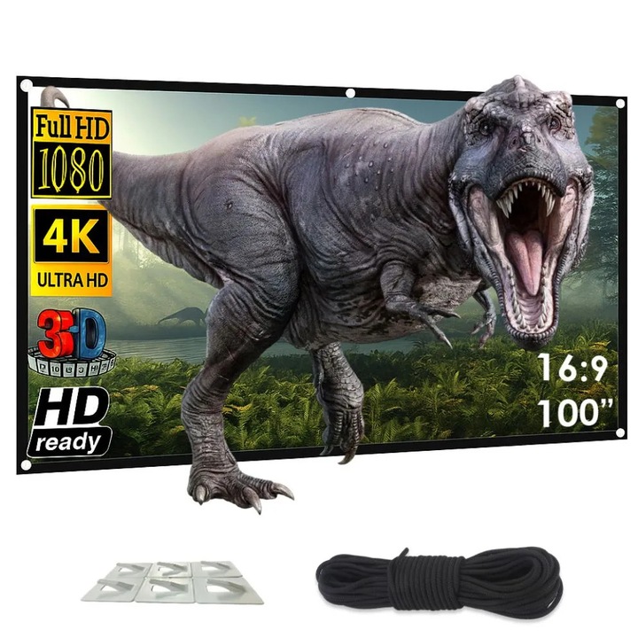 Екран за прожекция против светлина Linomag, 100 инча, Предна/задна прожекция, Формат 16:9, 4K HD, Идеален за вътрешна и външна употреба, Сгъваем, Сив металик