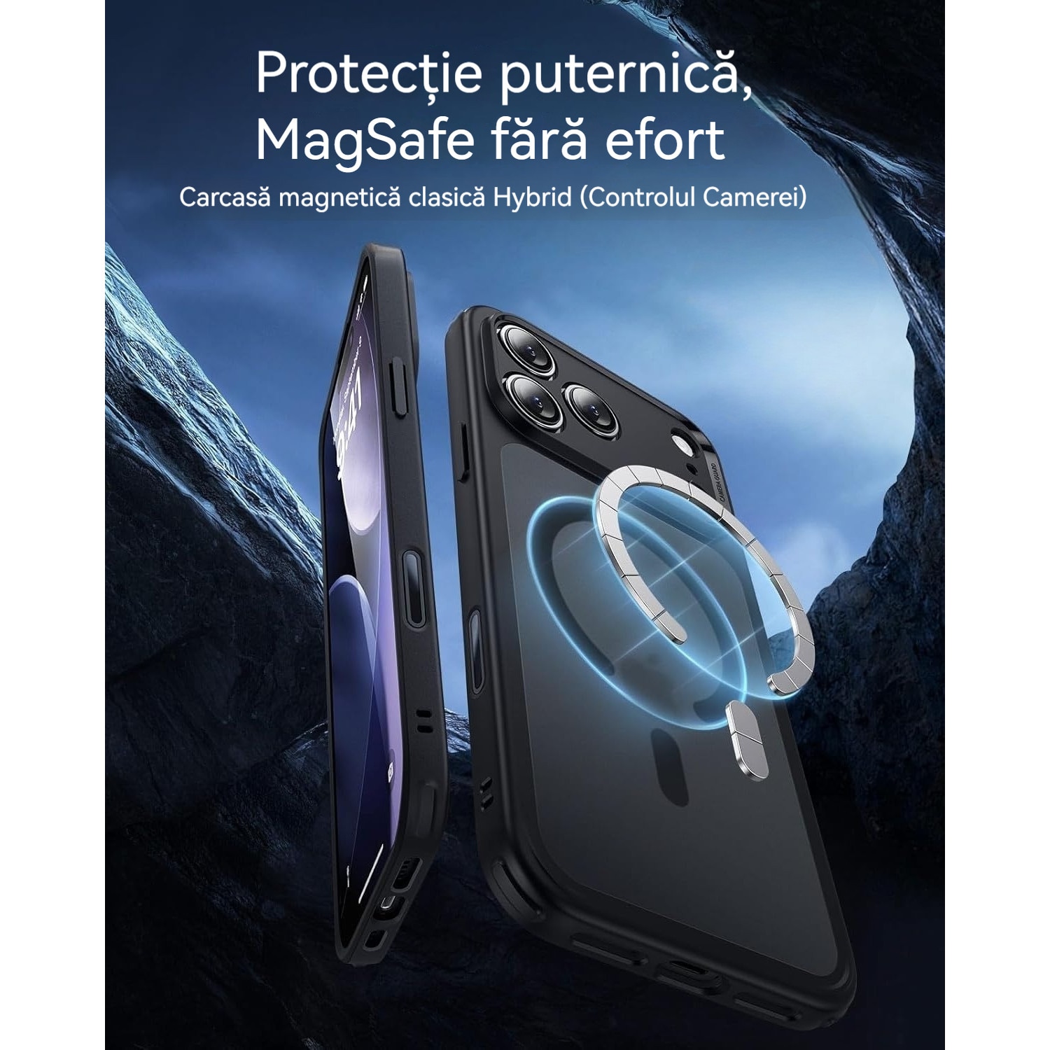 Husa de Protectie, Compatibila Apple iPhone 17 Pro, YSBER®, protectie camera, Rezistent la socuri, Rezistent la zgarieturi, Magnetica, Negru