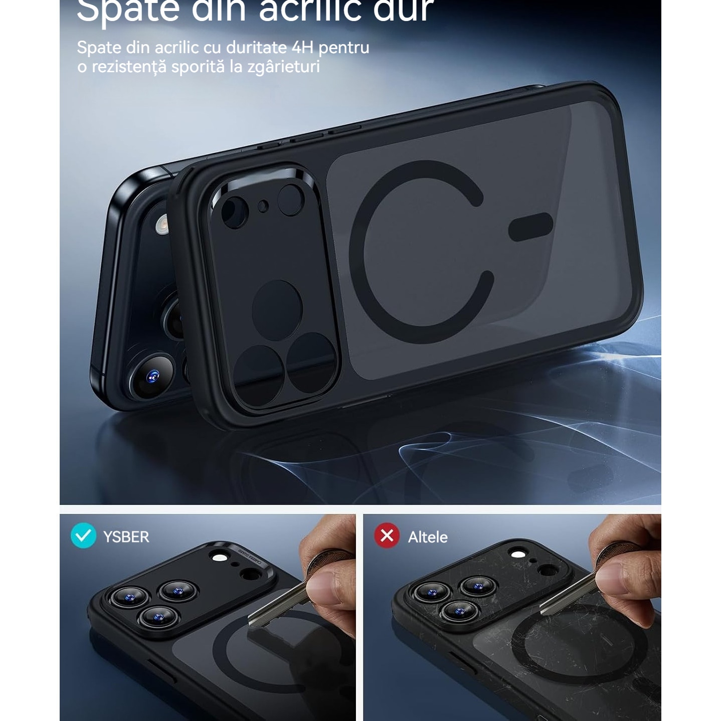 Husa de Protectie, Compatibila Apple iPhone 17 Pro, YSBER®, protectie camera, Rezistent la socuri, Rezistent la zgarieturi, Magnetica, Negru