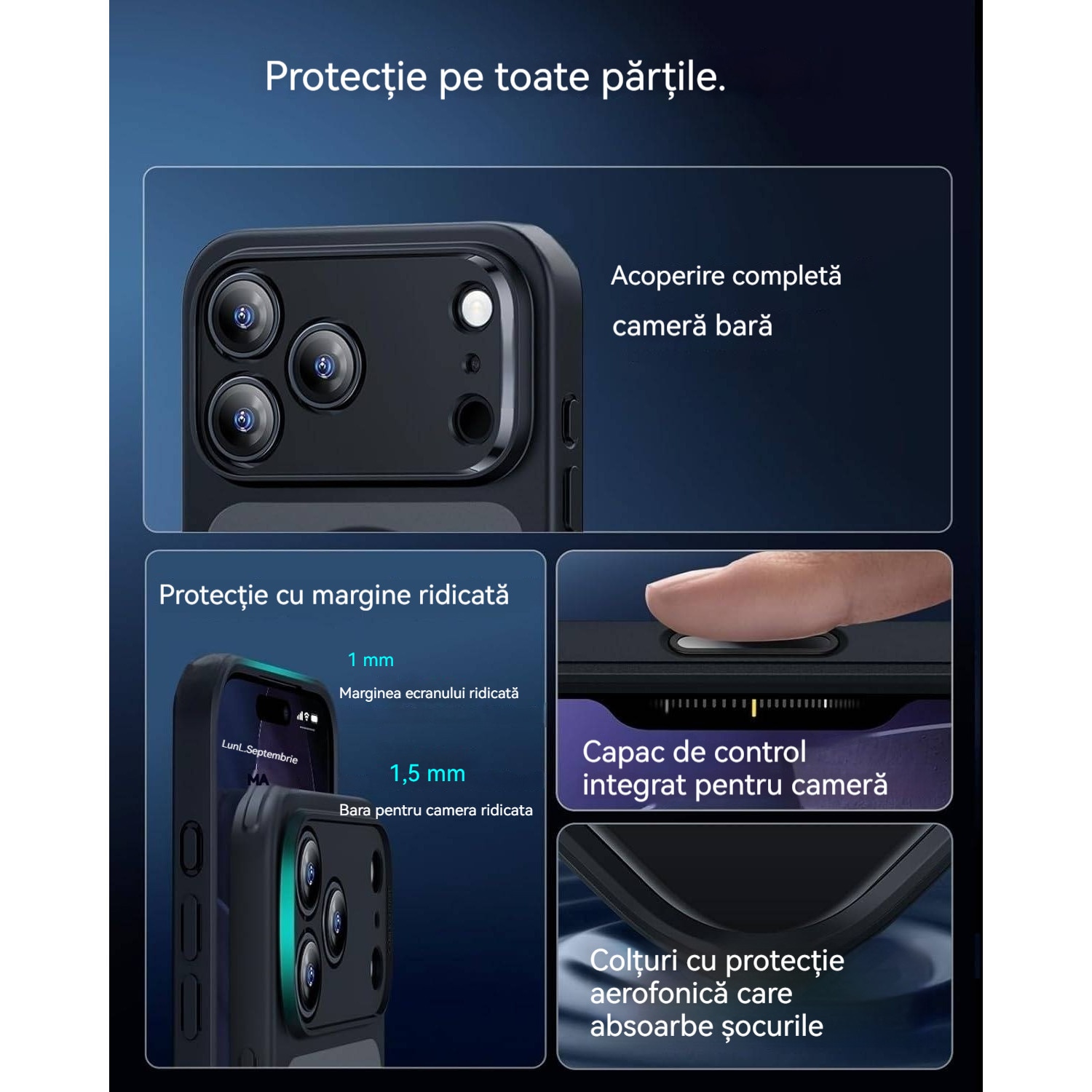 Husa de Protectie, Compatibila Apple iPhone 17 Pro, YSBER®, protectie camera, Rezistent la socuri, Rezistent la zgarieturi, Magnetica, Negru