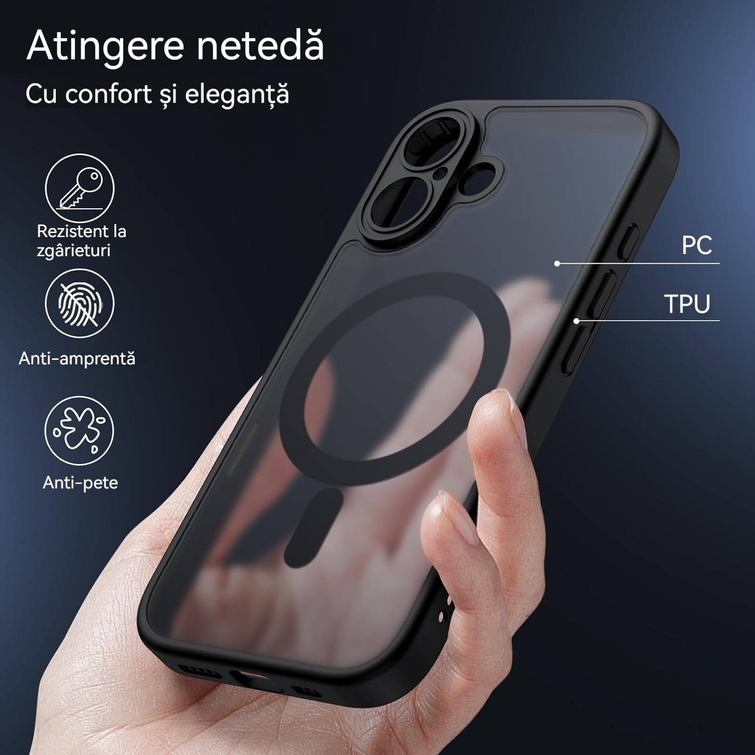 Husa de Protectie, Compatibila Apple iPhone 17, YSBER®, protectie camera, Rezistent la socuri, Rezistent la zgarieturi, Magnetica, Negru