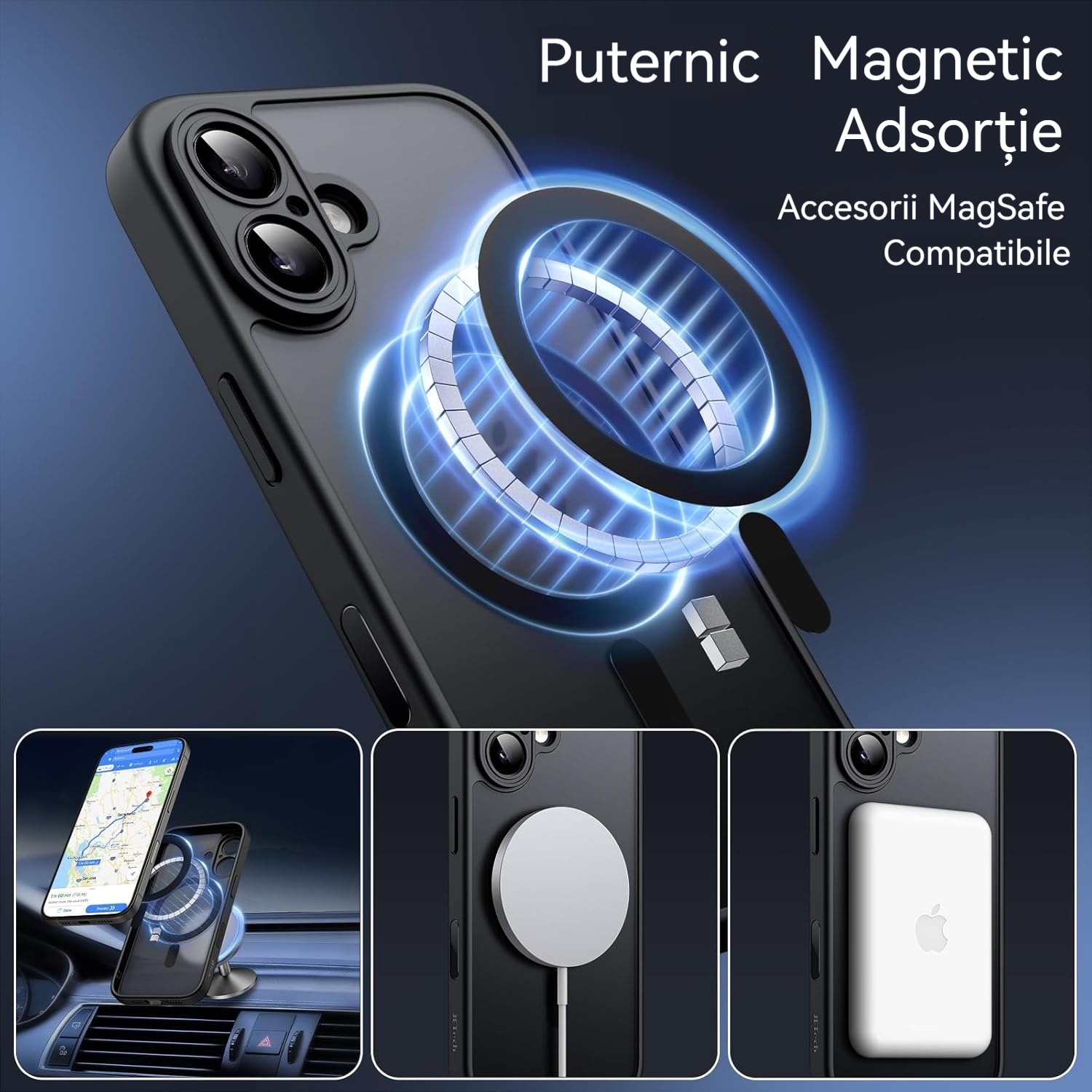 Husa de Protectie, Compatibila Apple iPhone 17, YSBER®, protectie camera, Rezistent la socuri, Rezistent la zgarieturi, Magnetica, Negru