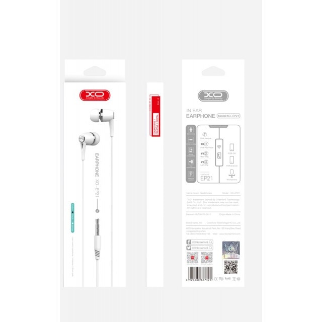 Casti Handsfree In-ear XO Design, Mufa Jack 3.5mm, Alb - EP21