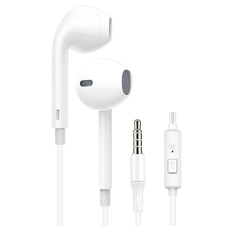 Casti Audio In-Ear cu Jack 3, 5mm, Stereo Premium, Microfon, Confort, Sport si Muzica, DaDen EJ207, Alb