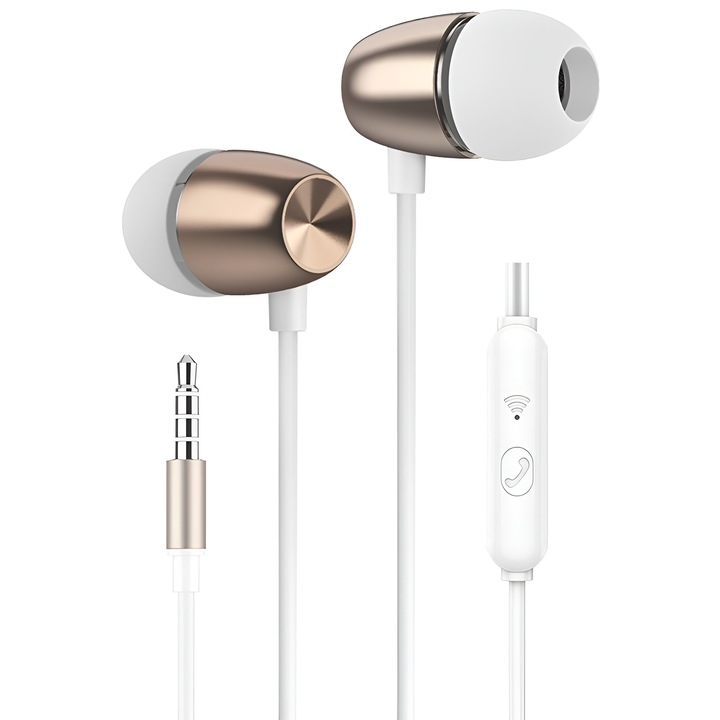 Casti Audio In-Ear cu Jack 3, 5mm, Stereo Premium, Microfon, Confort, Sport si Muzica, DaDen EJ031, Auriu