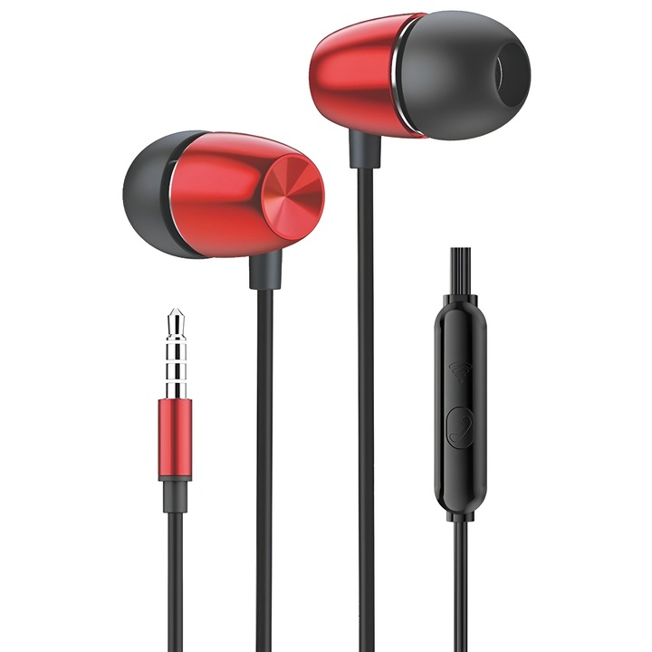 Casti Audio In-Ear cu Jack 3, 5mm, Stereo Premium, Microfon, Confort, Sport si Muzica, DaDen EJ031, Rosu