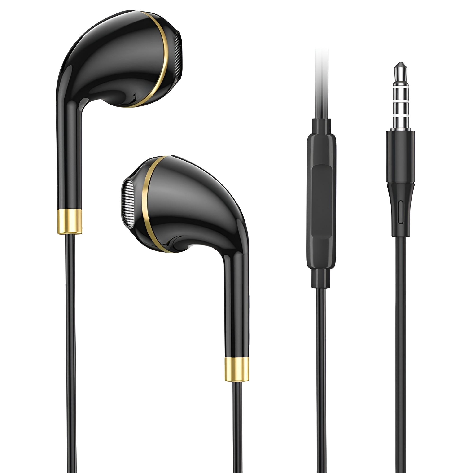 Casti Audio In-Ear cu Jack 3, 5mm, Stereo Premium, Microfon, Confort, Sport si Muzica, DaDen EJ066, Negru/Auriu