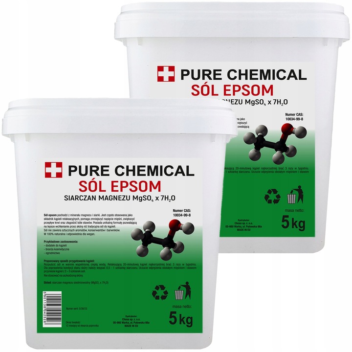 Sare De Baie Epsom Sulfat De Magneziu, Chosa, 2x5 kg, Produs Ecologic 100% Natural, Relaxarea Muschilor Si A Articulatiilor, Detoxifierea Pielii In Timpul Baii, Ameliorarea Stresului, Ingrijirea Picioarelor Obosite, 2 Buc
