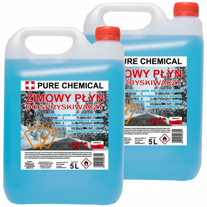 Set Lichid Pentru Parbriz, Chosa, Pure Chemical, 2 x 5L, Baza Etanol, Miros Pin, Temperatura De Inghet -22, Substante De Protectie - Sigur Pentru Vopsea, Cauciuc Si Plastic, Transparent