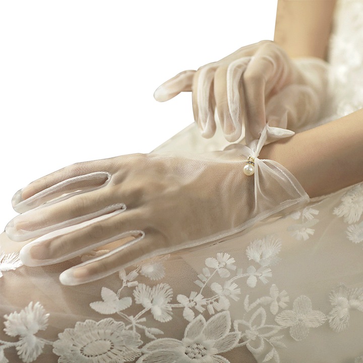 Női kesztyű, RDWESZOD, esküvői kesztyű, csipke, fehér, egy méret