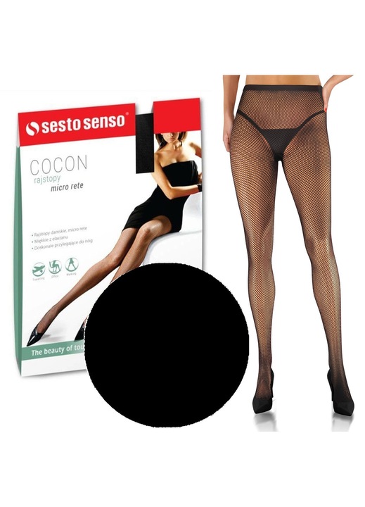 Colanti plasa Sesto Senso Cocon, negru, 86% poliamida, 14% elastan