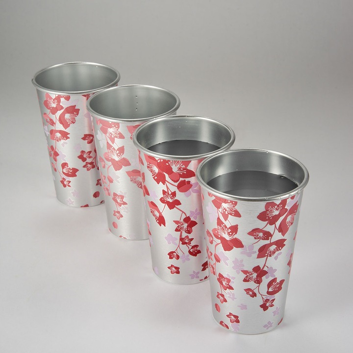 Комплект 4 алуминиеви чаши, 470МЛ, променят цвета си при изстудяване