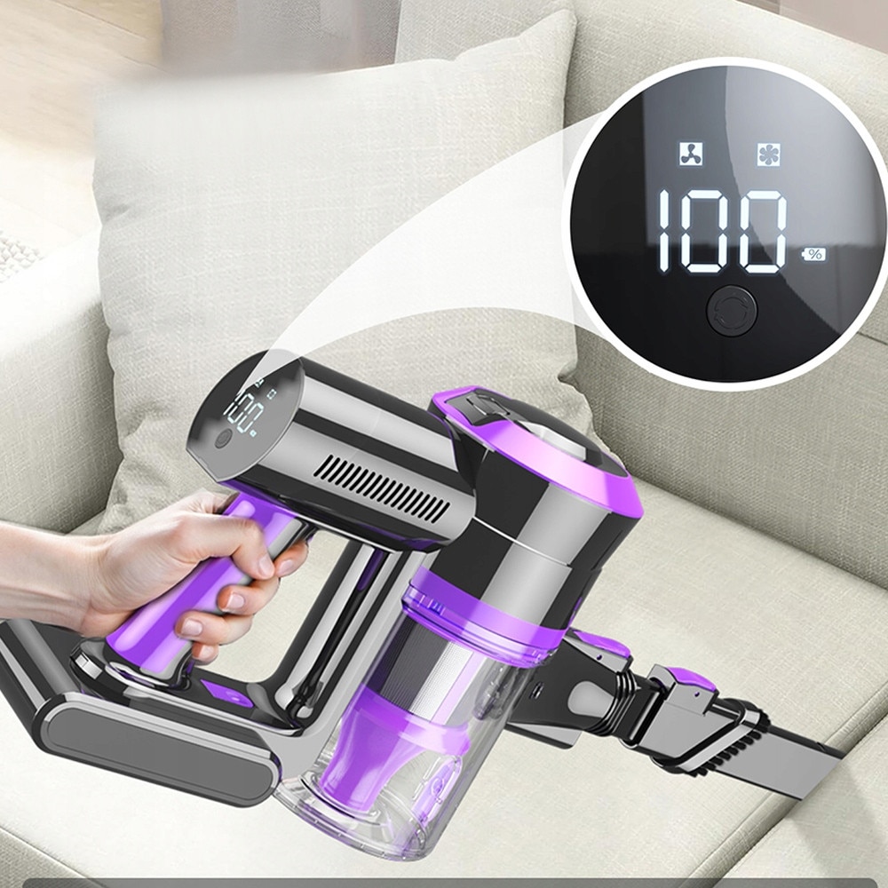 Aspirator vertical fara fir Ydene®, 4 in 1, 400W, 30Kpa, 2500 mAh*6, sistem de filtrare ciclonic, aspirator de mana, Afisaj LED, Iluminare LED, Filtre HEPA, putere de aspirare mare, Accesorii interschimbabile, 1.2 l, violet si gri