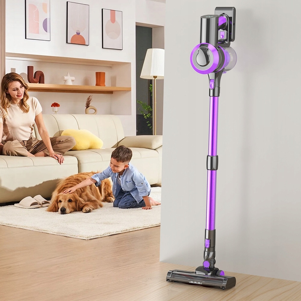 Aspirator vertical fara fir Ydene®, 4 in 1, 400W, 30Kpa, 2500 mAh*6, sistem de filtrare ciclonic, aspirator de mana, Afisaj LED, Iluminare LED, Filtre HEPA, putere de aspirare mare, Accesorii interschimbabile, 1.2 l, violet si gri