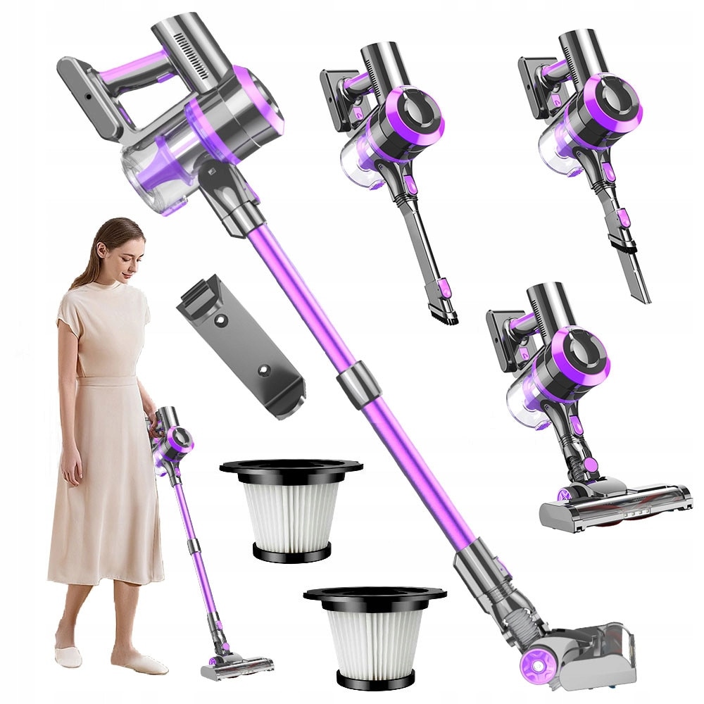 Aspirator vertical fara fir Ydene®, 4 in 1, 400W, 30Kpa, 2500 mAh*6, sistem de filtrare ciclonic, aspirator de mana, Afisaj LED, Iluminare LED, Filtre HEPA, putere de aspirare mare, Accesorii interschimbabile, 1.2 l, violet si gri