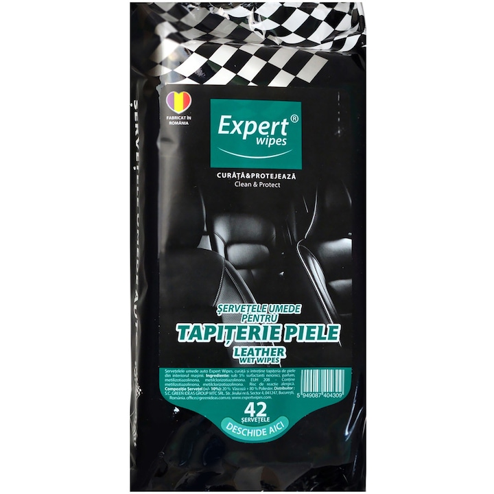 Expert wipes | Servetele umede pentru tapiterie de piele, 42 bucati