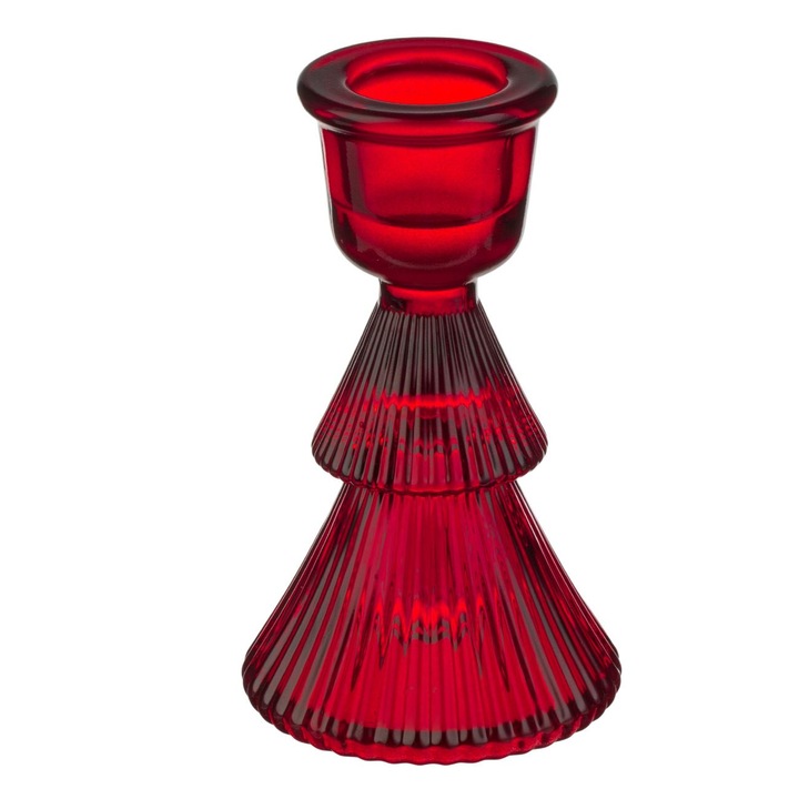 Sfesnic decorativ de craciun rosu cu model brad ø6x10cm