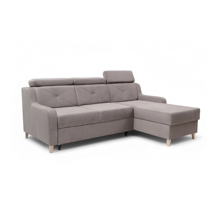 Coltar, Meble Bogart, Jasmine 25, 220 x 165 Cmfunctie De Dormit Tip Dolphin, Cutia De Depozitare, Cadru Din Lemn Masiv, Maro Deschis