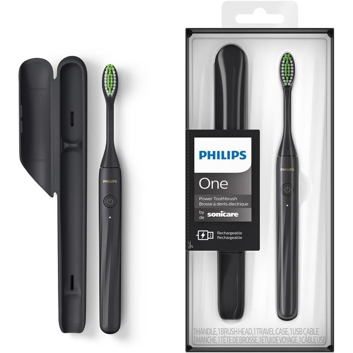 Електрическа четка за зъби Philips The One HY1200/26, зареждане с USB, калъф за носене, черна