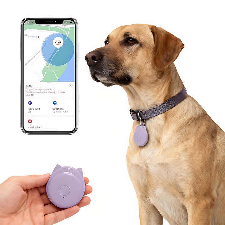 Tracker GPS Mini Violet за Кучета, Tracker GPS за Кучета и Котки, 7.6g Лек Bluetooth 5.4, Обхват 35м и Приложение, Съвместим с iOS Android, Нашийник за Кучета и Нашийник за Котки