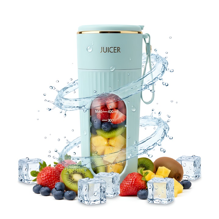 Блендер, 490гр, 340мл Портативен зелен блендер: 14 остриета за смути с USB зареждане, кухненски блендер, преносима бутилка за пресен сок, Зелен