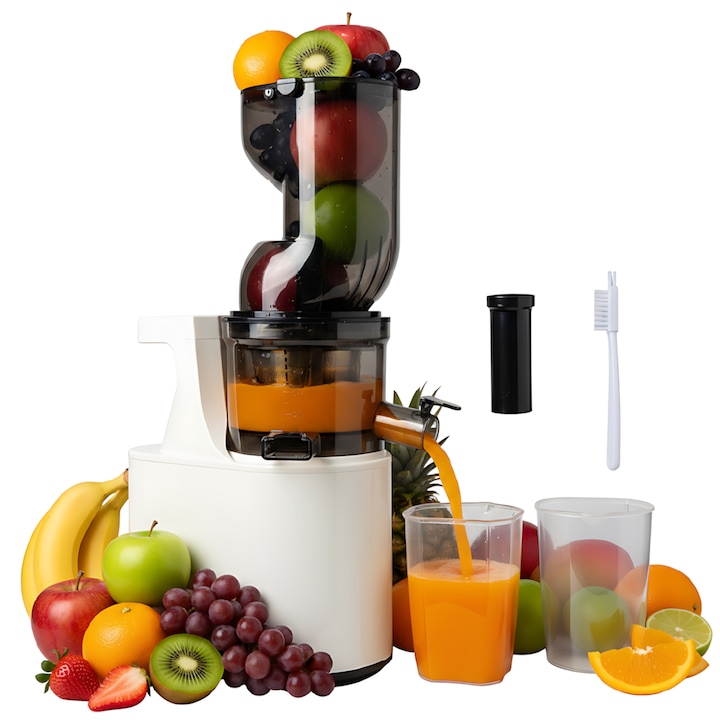 Storcator, Bej,800W Storcatoare cu Gura de Alimentare Mare 80mm: Storcator din Otel Inoxidabil cu Capacitate 600ml Suc si 600ml Pulpa, Storcator Metal pentru Portocale si Citrice, Bej