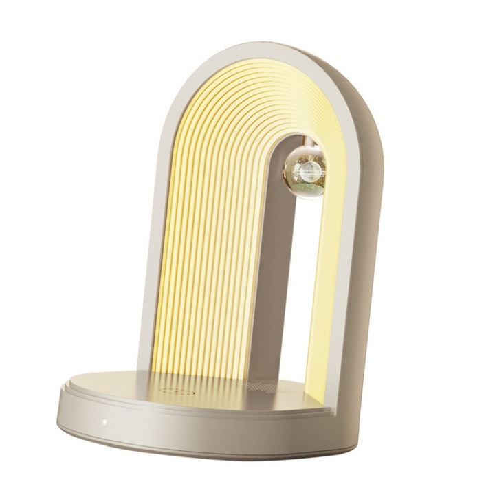 Lampa Wirless, Incarcarea rapida este super practica,3 Tipuri de Lumina, Boxa Bluetooth, Senzor tactil fara intarziere, Designul elegant arata stil, Alb, Convenabil, Aplicare flexibila in scenarii multiple,15w