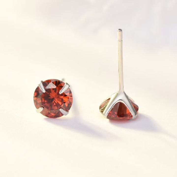 Cercei minimalisti din argint S925 cu zirconia 5A, electroplatati cu aur alb 18K, 6mm