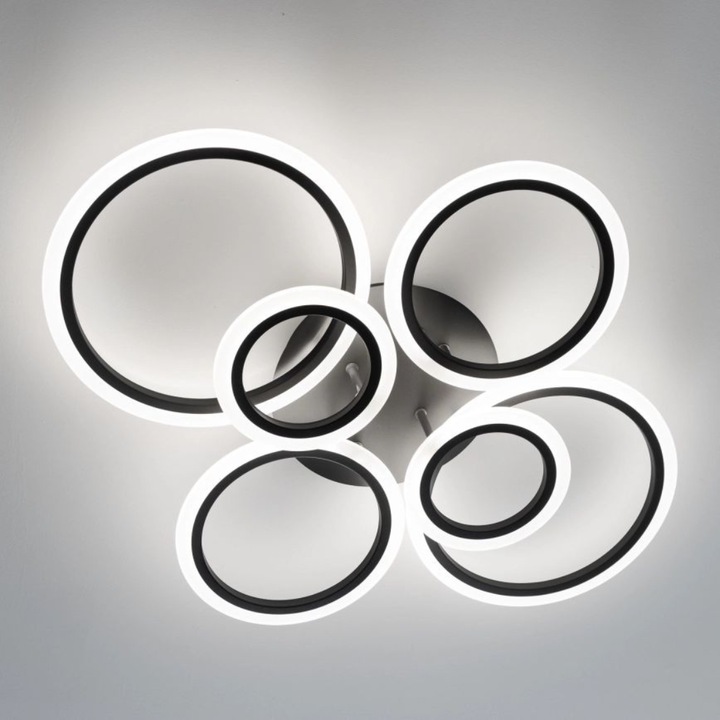 LED полилей, 6 кръга, димируем, с дистанционно управление, 140 W, черен, студена/топла/неутрална светлина