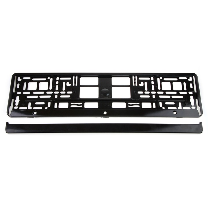 Стойка за регистрационен номер AMiO, метализирана, черна, устойчива на атмосферни влияния