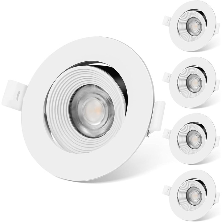 Set 5 Spoturi LED Wpuszczate 6W Alb/Cern, Adancime Montaj 28mm, 500 Lumen
