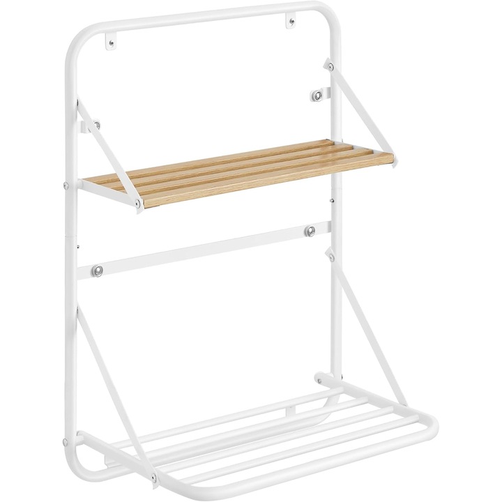 Suport prosoape pliabil SONGMICS de perete, cu 5 bare, polita de depozitare, otel, 10x17x22 cm, alb