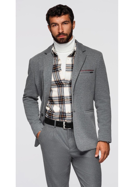 Плетено сако с вталена кройка OMBRE OM-BLZB-0100, Светлосив, Светло сив