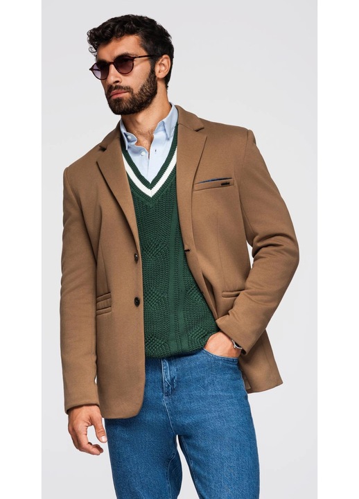 Sacou tricotat cu croiala ajustata OMBRE OM-BLZB-0100, Maro deschis, Maro deschis