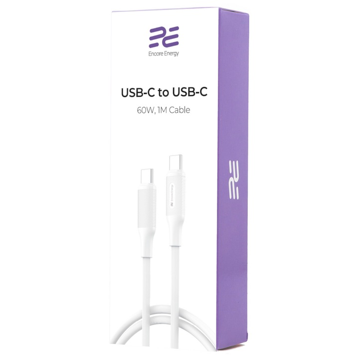 Cablu date si incarcare rapida Type-C 60W | FastCharge | Quick Charge 4.0 | Power Delivery | PREMIUM | TPE | Encore Energy MD-60CC1W cablu USB-C la USB-C | negru | 1M