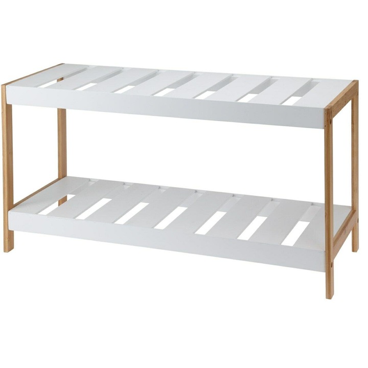 Cipősszekrény, Intesi, bambusz, 70x26x36cm, fehér/barna