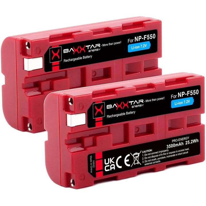 Pachet 2x Acumulator Baxxtar Pro NP-F550 NP-F570 3500mAh pentru Sony NP-F Series