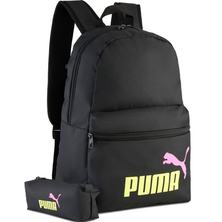 Puma Phase Set+ hátizsák, fekete/sárga/rózsaszín, 44x30x14 cm