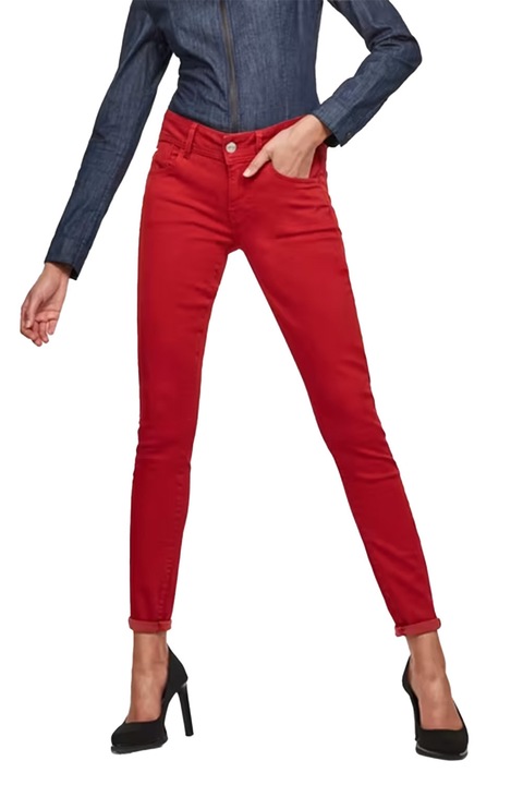 Blugi de damă G-Star RAW Lynn Mid Skinny 7057203 16113-29, material Jalpo Superstretch vopsit, bumbac, W30-L28, roșu