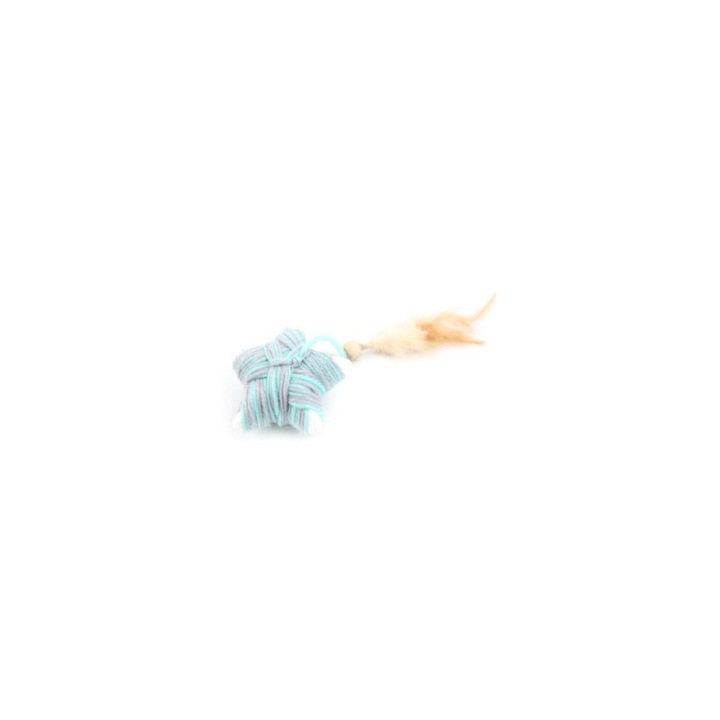 Jucarie Pisici - Stea Ghem Bumbac cu Codita Pene si Margea, 5.5 cm yommy, Tocit Gheare si Joaca