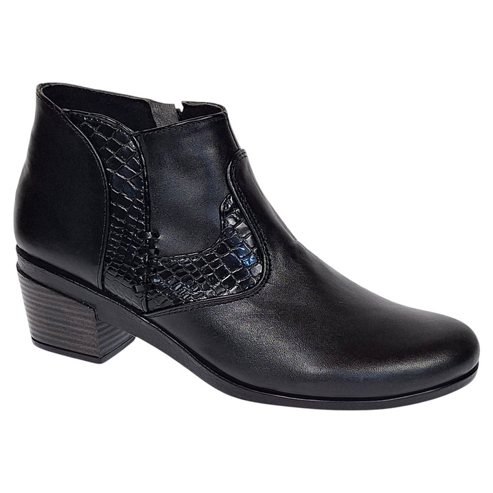 Botine dama din piele naturala, cu fermoar 200658, Negru